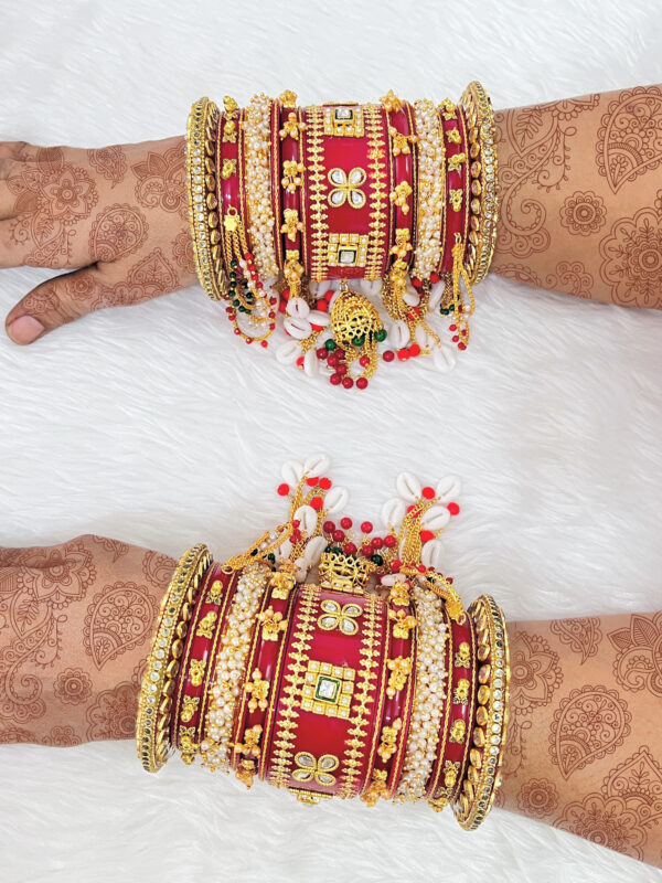 Premium Pearls Kundan Bangles Indian Bridal Jewelry Chuda Set - Image 3