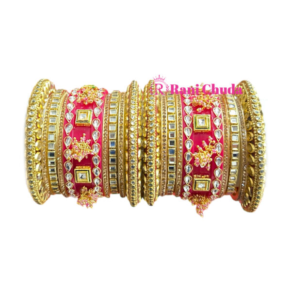 Designer Premium Quality Small Sort Bridal Chura Bangles Set In Pink