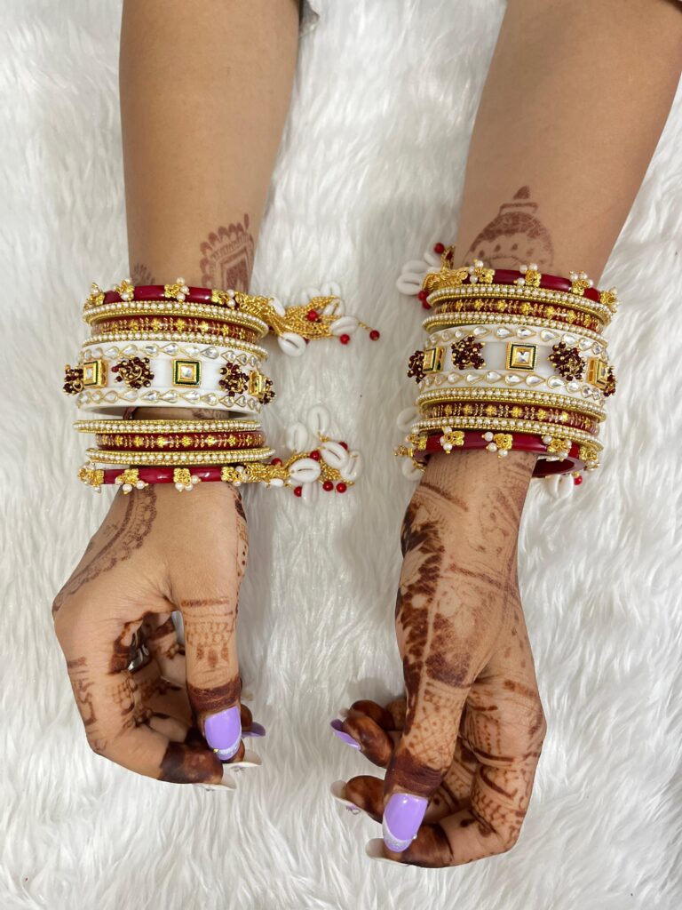 short white chura set with jhumkha
